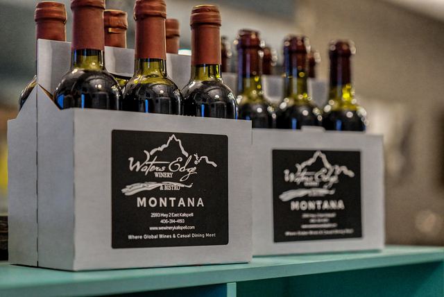 Waters Edge Montana branded bottle carriers